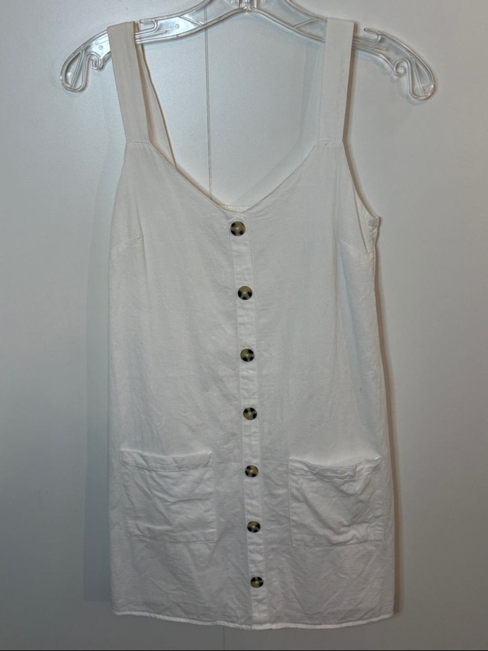 Button-Front White Sundress with Pockets | Linen, Lined | XS